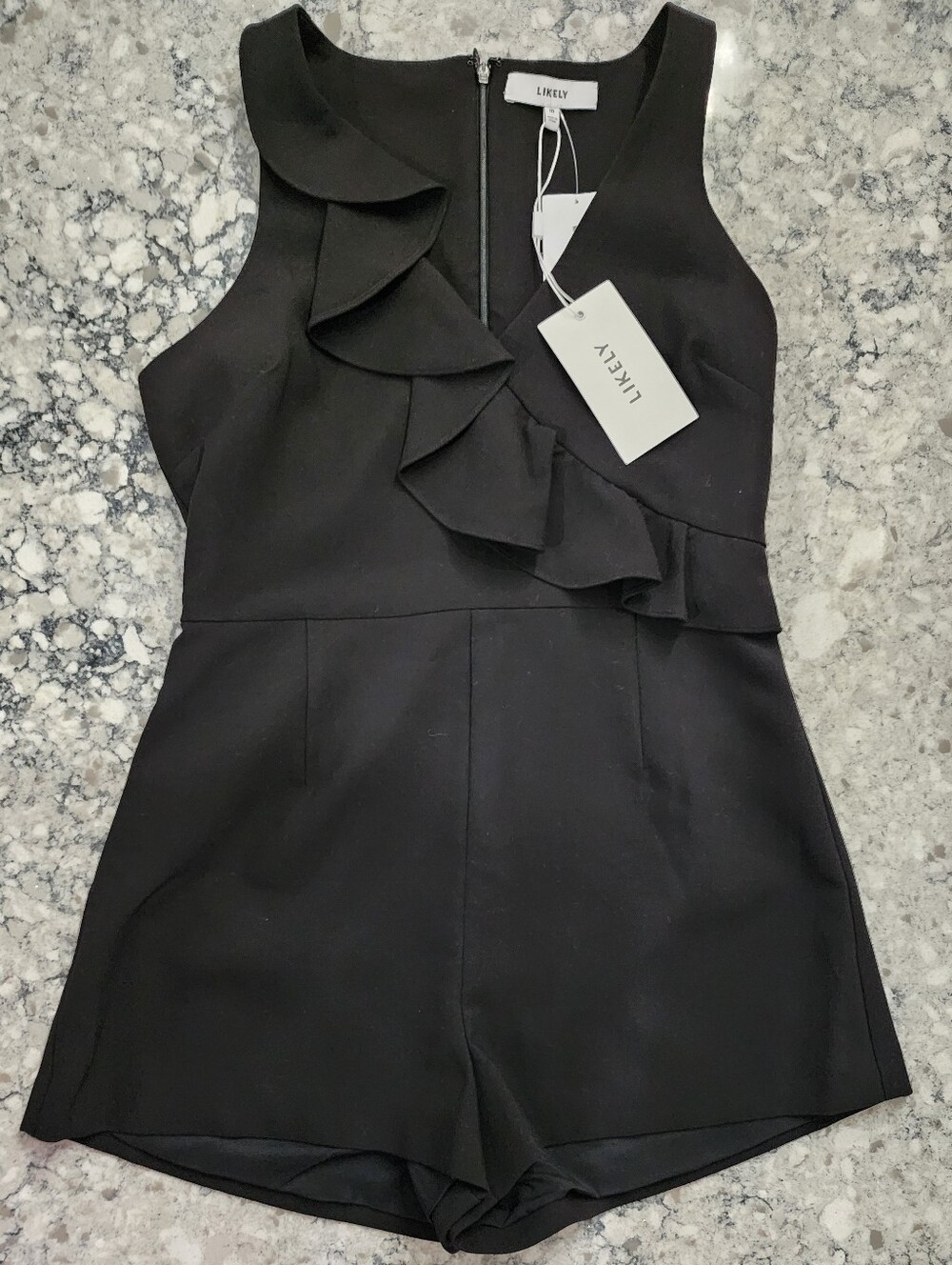 Black Ruffle V Neck Dress Like Posh Romper "Kimmy" By Nordstrom Ladies 10 Skorts